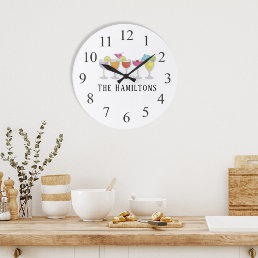 Modern Simple Minimalist Colorful Cocktail Drinks Large Clock