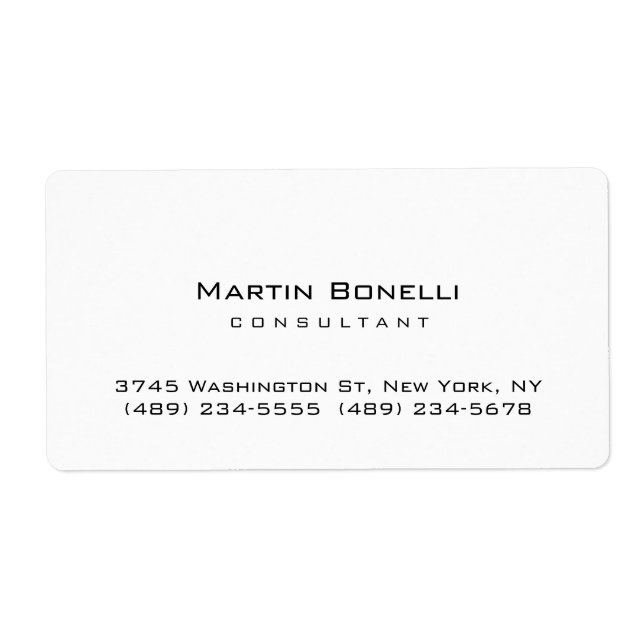 Modern Simple Minimalist Consultant Business Card Label (Front)