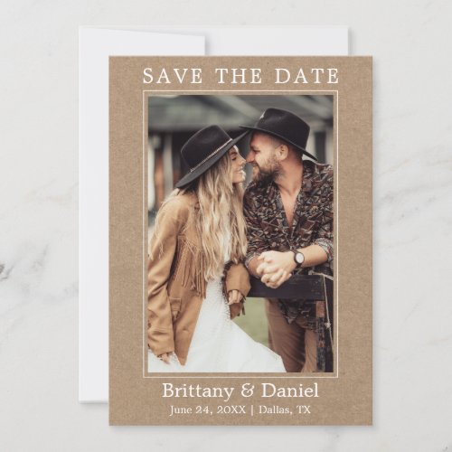 Modern Simple Minimalist Couple Photo Kraft Save The Date