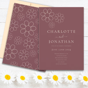 Modern Simple Minimalist Daisy Floral Burgundy Invitation