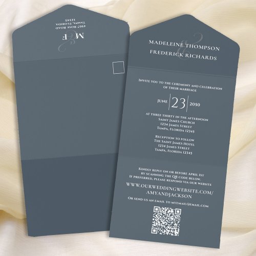 Modern Simple Minimalist Dusty Grey  QR Code RSVP All In One Invitation