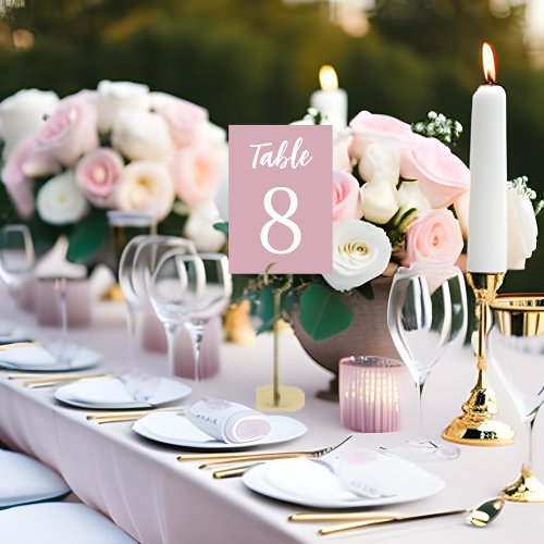Modern Simple Minimalist Dusty Rose White Wedding Table Number