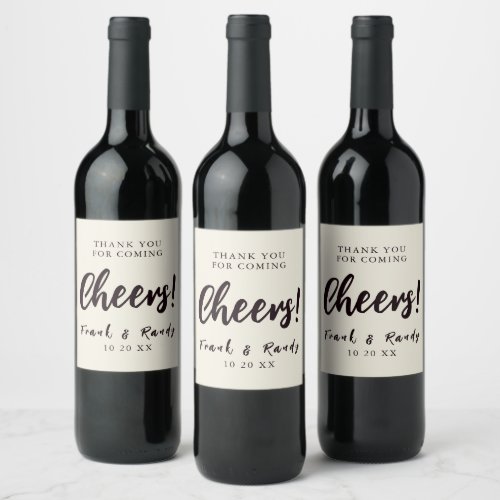 Modern Simple Minimalist Ecru White Black Wedding Wine Label