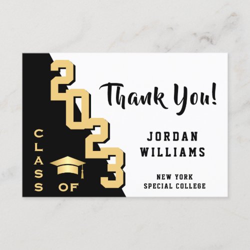 Modern Simple Minimalist Golden Black Graduation Thank You Card