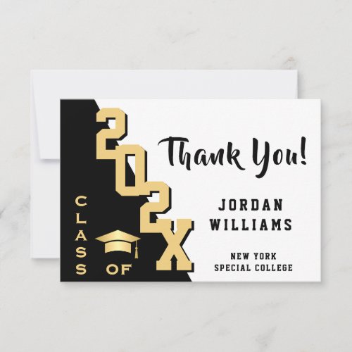 Modern Simple Minimalist Golden Black Graduation Thank You Card