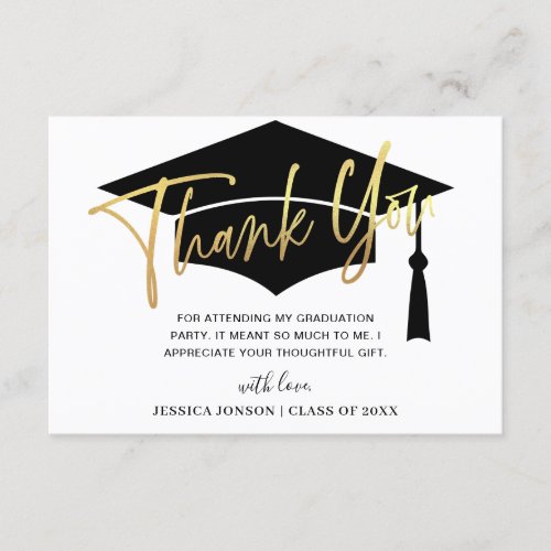 Modern Simple Minimalist Golden Black Graduation Thank You Card