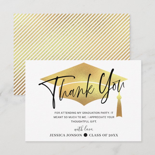 Modern Simple Minimalist Golden Graduation  Thank  You Card (Front/Back)