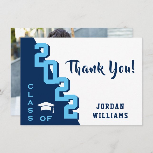 Modern Simple Minimalist Golden Graduation Thank You Card (Front/Back)
