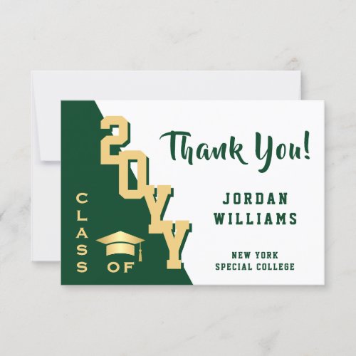 Modern Simple Minimalist Golden Green Graduation Thank You Card