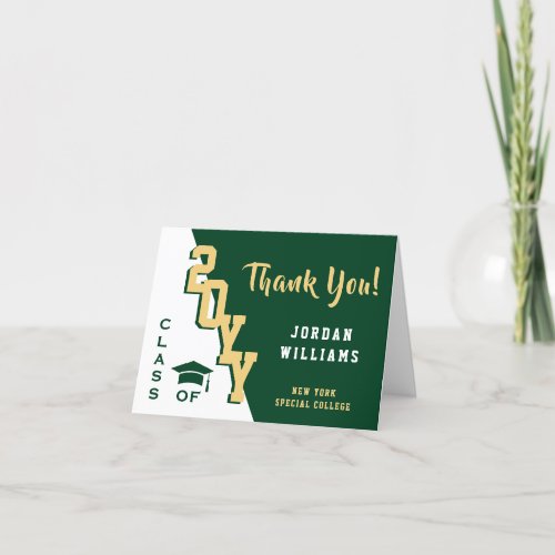 Modern Simple Minimalist Golden Green Graduation Thank You Card