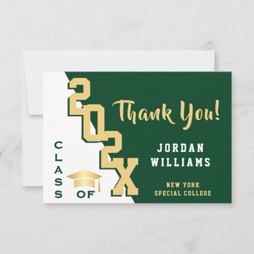 Modern Simple Minimalist Golden Green Graduation Thank You Card