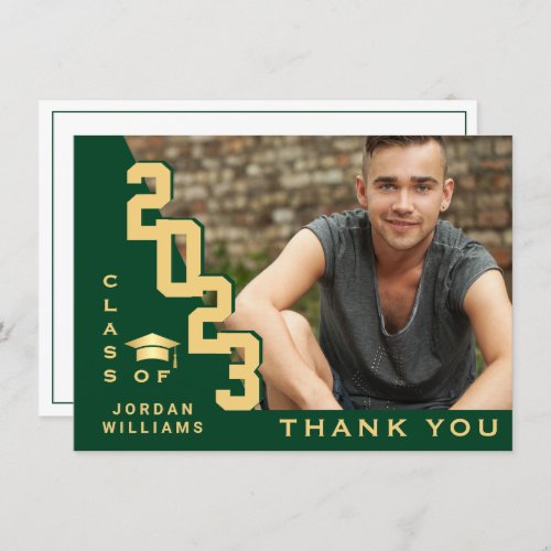 Modern Simple Minimalist Golden Green Graduation Thank You Card