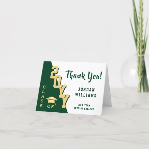 Modern Simple Minimalist Golden Green Graduation Thank You Card