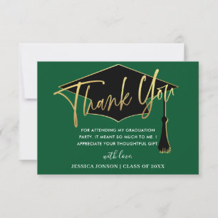 Modern Simple Minimalist Golden Green Graduation Thank You Card