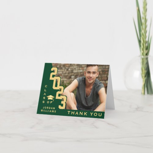 Modern Simple Minimalist Golden Green Graduation Thank You Card