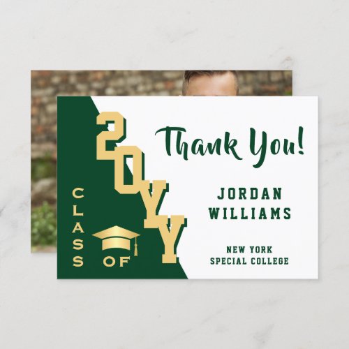 Modern Simple Minimalist Golden Green Graduation Thank You Card