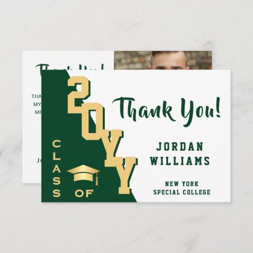 Modern Simple Minimalist Golden Green Graduation Thank You Card
