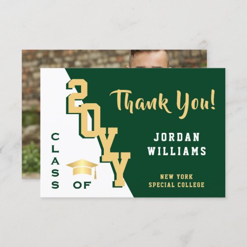 Modern Simple Minimalist Golden Green Graduation Thank You Card