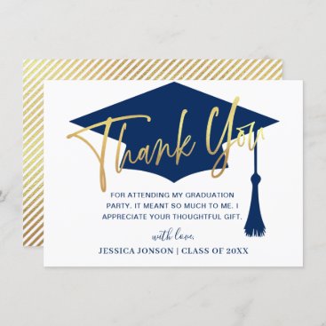 Modern Simple Minimalist Golden Navy Graduation  T Thank You Card