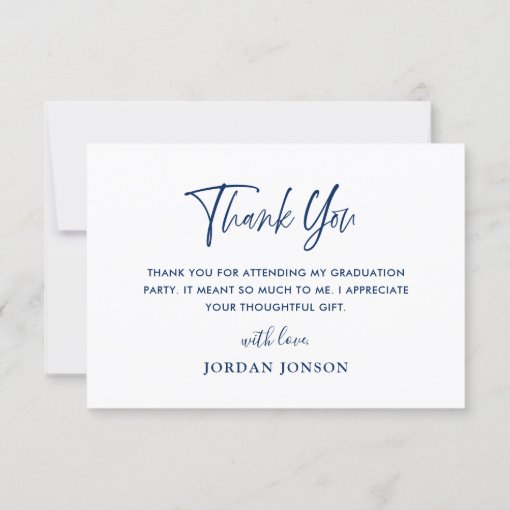 Modern Simple Minimalist Golden Navy Graduation Thank You Card | Zazzle