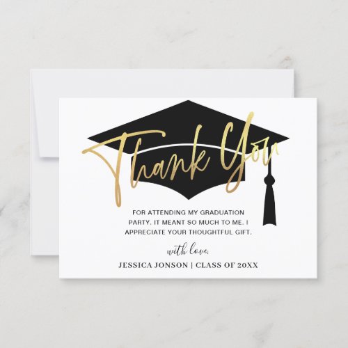 Modern Simple Minimalist Golden Navy Graduation  Thank You Card