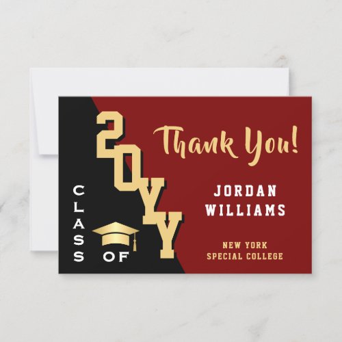 Modern Simple Minimalist Golden Red Graduation Thank You Card