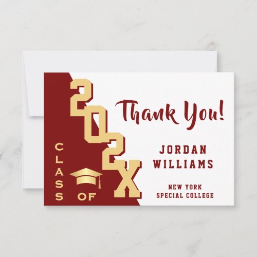 Modern Simple Minimalist Golden Red Graduation Thank You Card