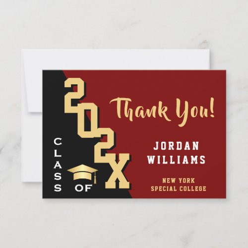 Modern Simple Minimalist Golden Red Graduation Thank You Card