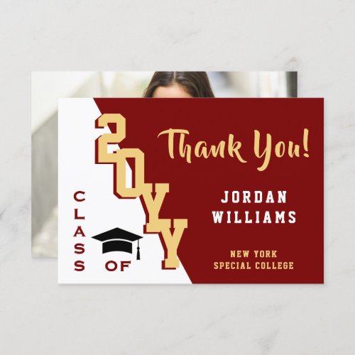 Modern Simple Minimalist Golden Red Graduation Thank You Card