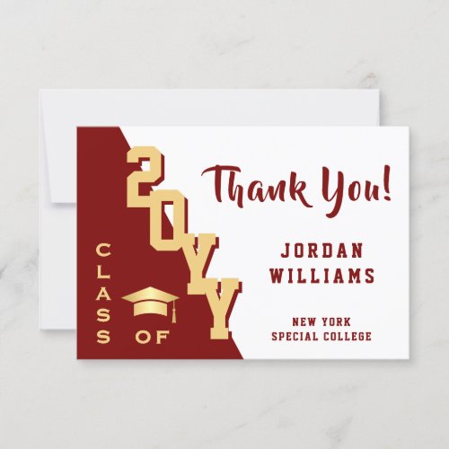 Modern Simple Minimalist Golden Red Graduation Thank You Card