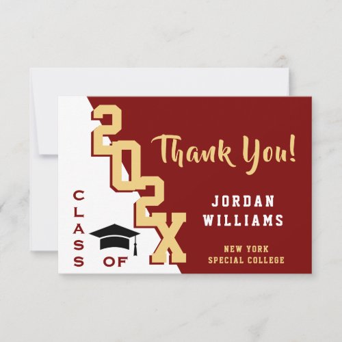 Modern Simple Minimalist Golden Red Graduation Thank You Card