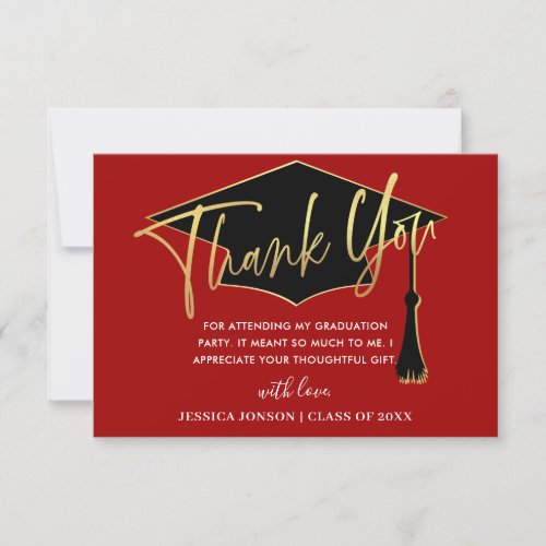 Modern Simple Minimalist Golden Red Graduation  Thank You Card