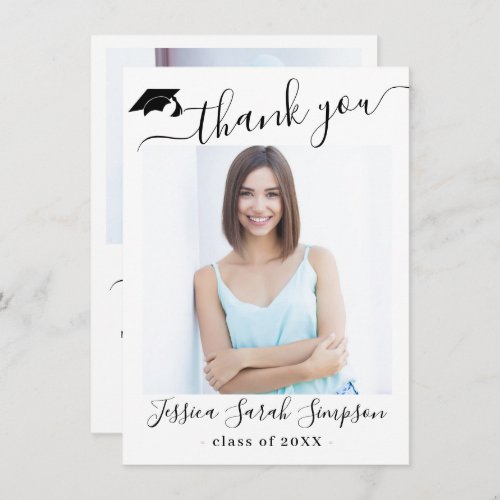 Modern Simple Minimalist Graduation 2 PHOTO  Thank You Card