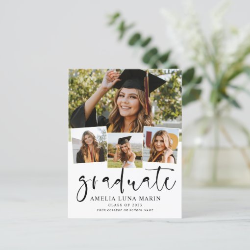 Modern Simple Minimalist Graduation Invitation Postcard | Zazzle