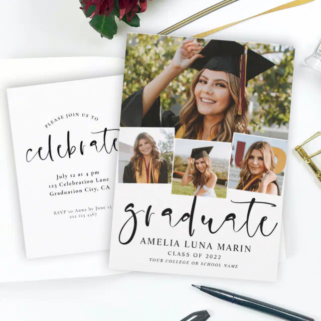 Modern Simple Minimalist Graduation Invitation Postcard | Zazzle