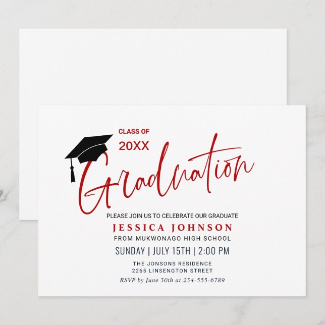 Modern Simple Minimalist Graduation Party Invitation (Front/Back)