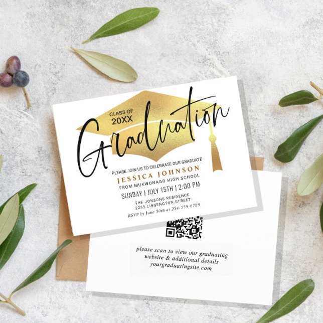 Modern Simple Minimalist Graduation Party QR code Invitation (Creator Uploaded)