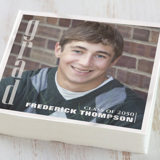 Modern Simple Minimalist Graduation Photo Party Napkins (Modern simple graduation napkin with minimalist photo design.)