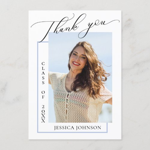 Modern Simple Minimalist Graduation PHOTO  Thank Y Thank You Card - Modern Simple Minimalist Graduation PHOTO Thank You Card.
For further customization, please click the "Customize" link and use our  tool to design this template. 
If you need help or matching items, please contact me.