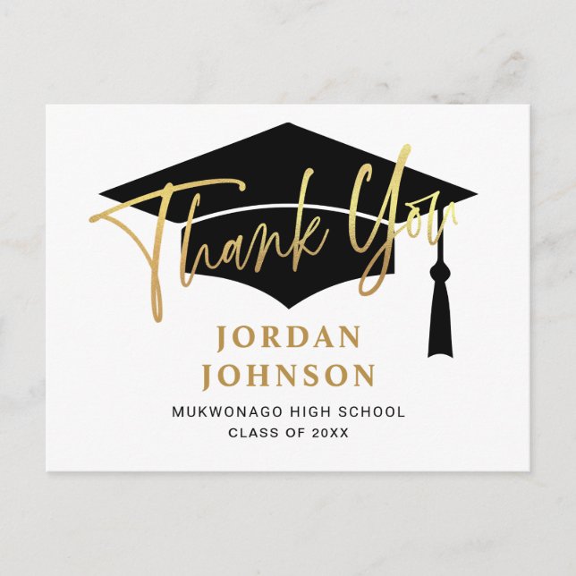 Modern Simple Minimalist Graduation Thank You Announcement Postcard (Front)