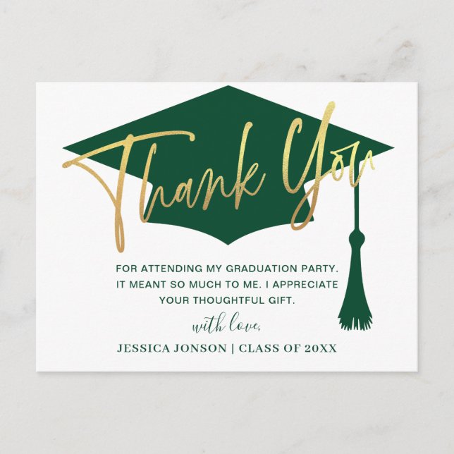 Modern Simple Minimalist Graduation Thank You Postcard (Front)