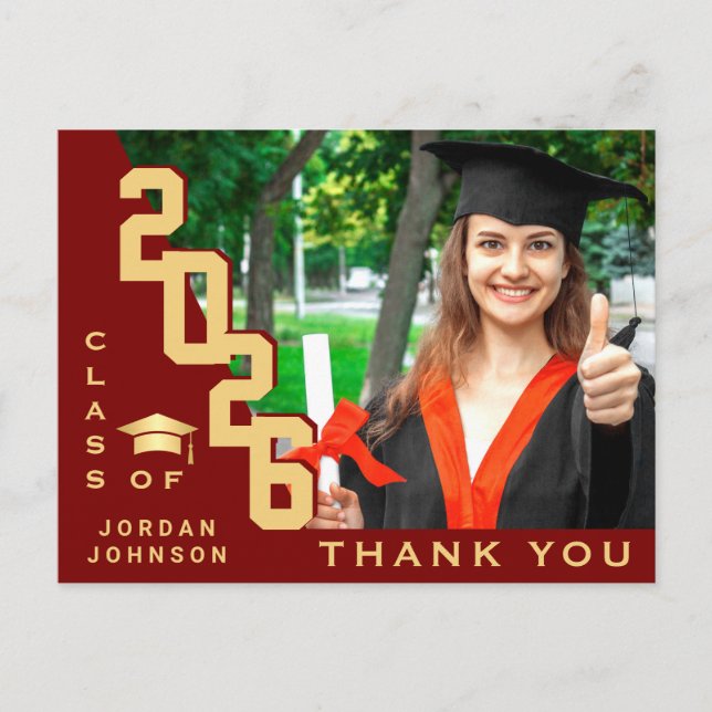 Modern Simple Minimalist Graduation Thank You Postcard (Front)