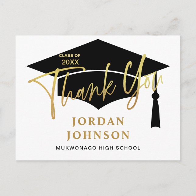Modern Simple Minimalist Graduation Thank You Postcard (Front)