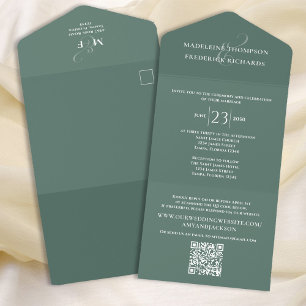 Modern Simple Minimalist Green QR Code RSVP All In One Invitation