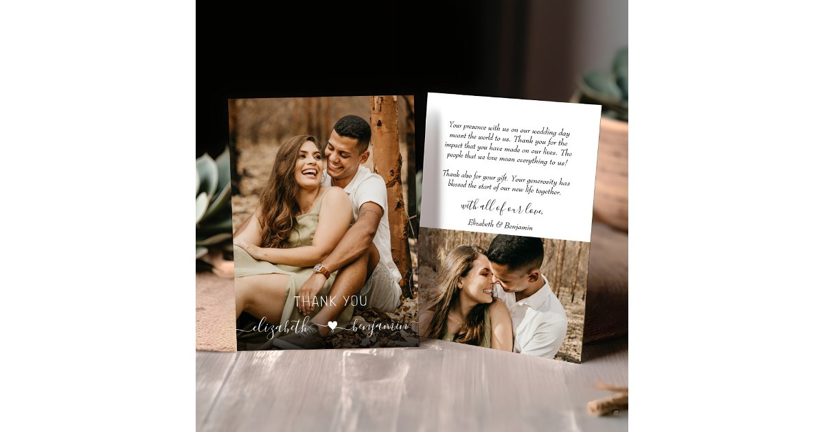Modern Simple Minimalist Heart with Photo Wedding Thank You Card | Zazzle
