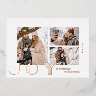 modern simple minimalist Joy Christmas photo Foil Holiday Card