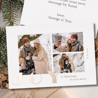 modern simple minimalist Joy Christmas photo  Foil Holiday Card
