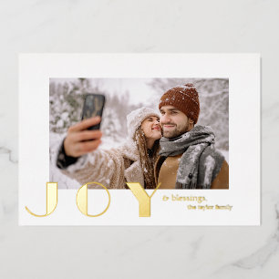 modern simple minimalist Joy Christmas photo gold Foil Holiday Card