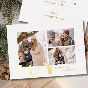 modern simple minimalist Joy Christmas photo gold Foil Holiday Card