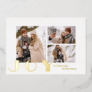 modern simple minimalist Joy Christmas photo gold Foil Holiday Card
